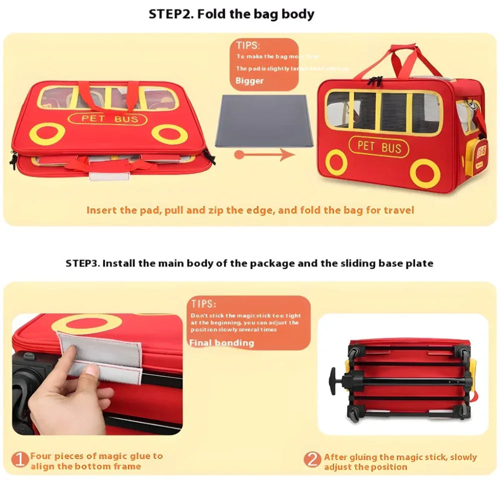 Sac de transport portable grande capacité pour chien et chat avec roulettes