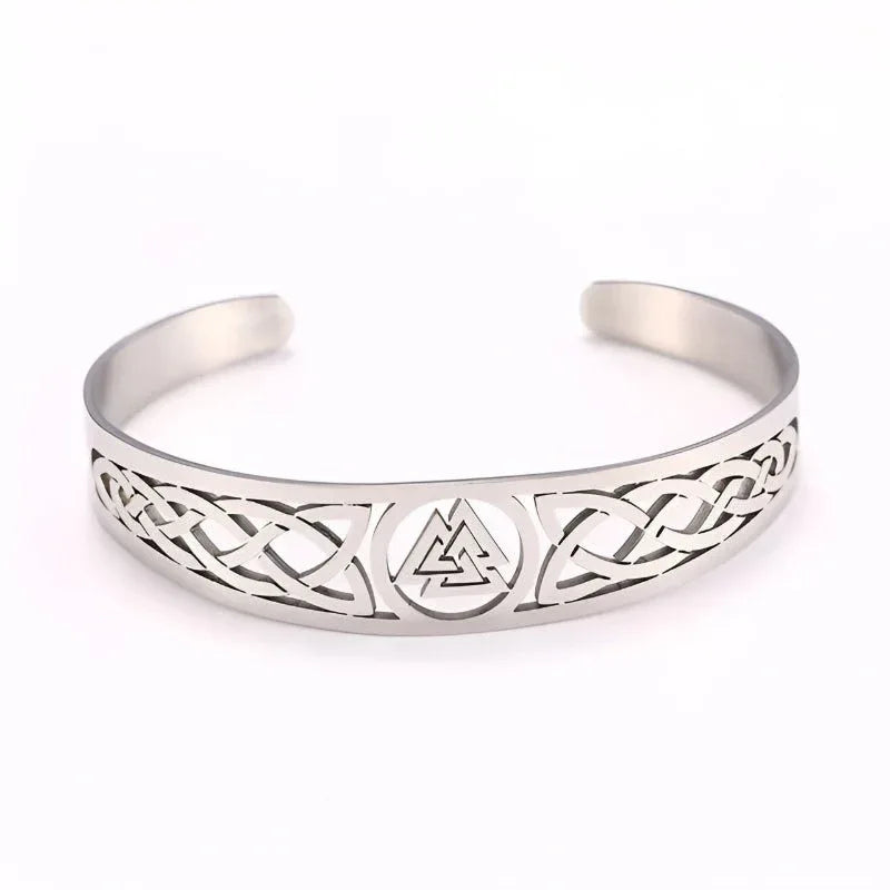 Asgard Crafted Handgefertigtes Wikinger-Edelstahlarmband mit Walknotsymbol und keltischem Design