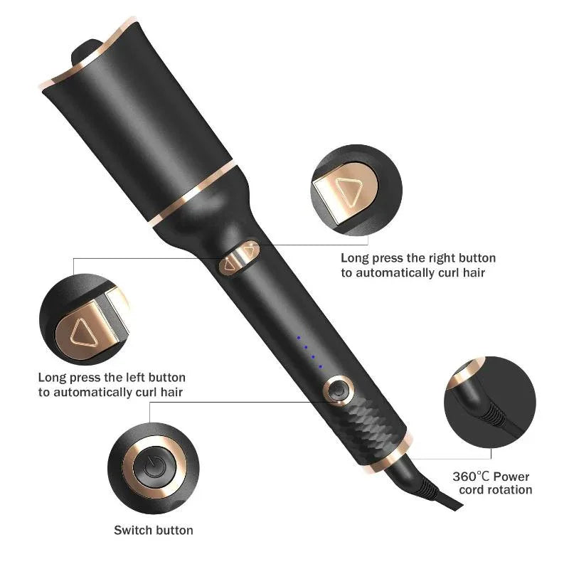 Fer à friser électrique automatique en spirale noire à ions négatifs