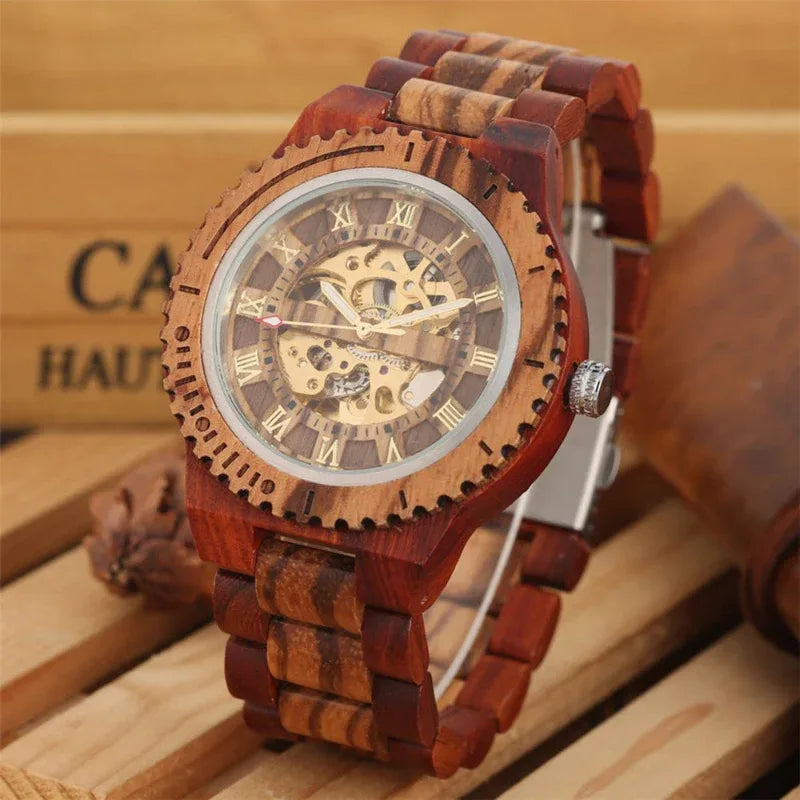 Montre automatique en bois de bambou pour hommes