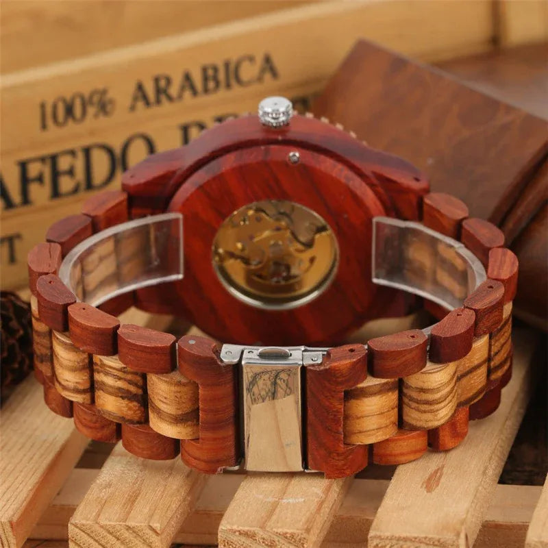 Montre automatique en bois de bambou pour hommes