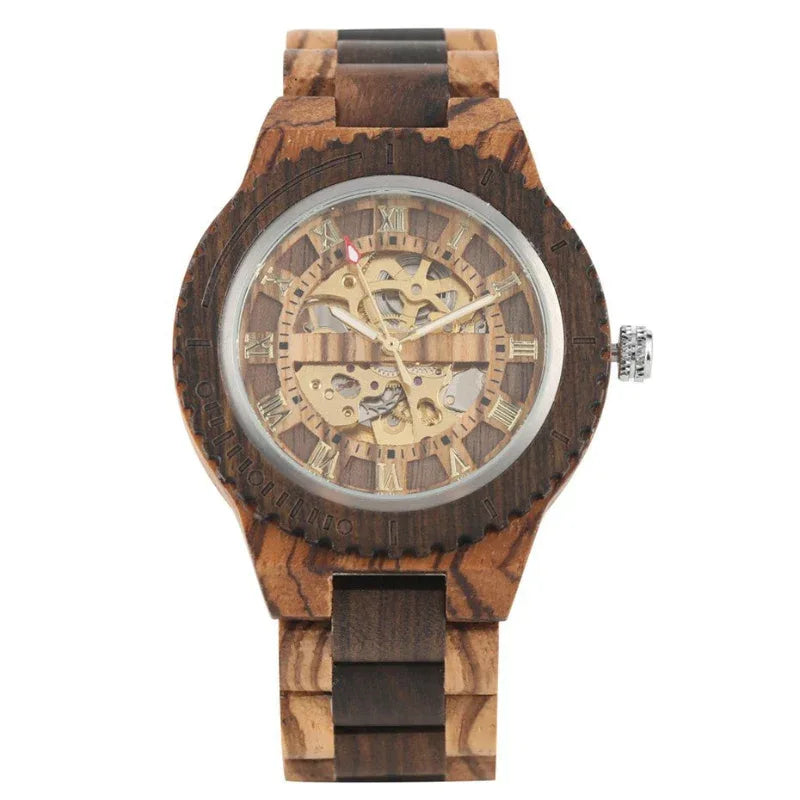 Montre automatique en bois de bambou pour hommes