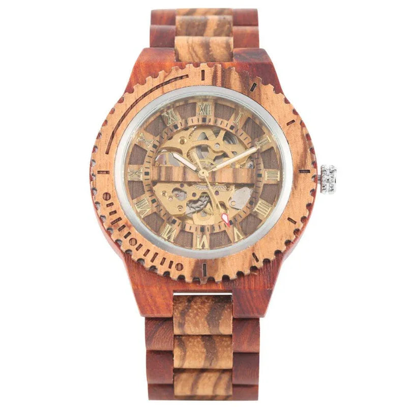 Montre automatique en bois de bambou pour hommes