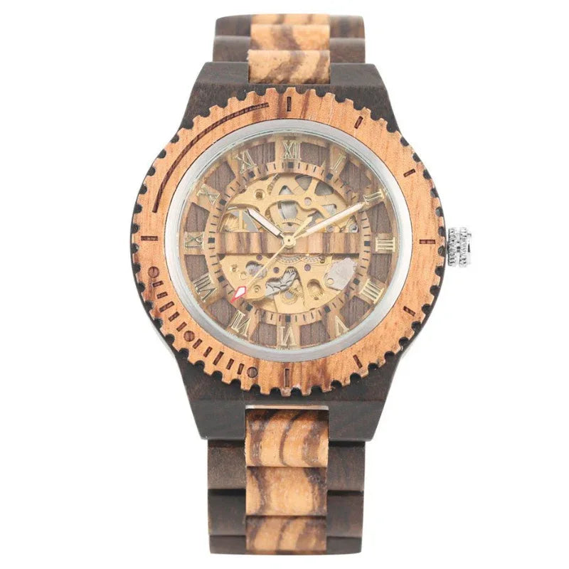 Montre automatique en bois de bambou pour hommes