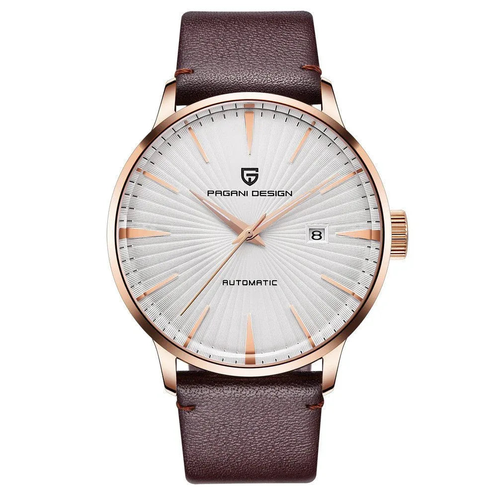 Montre mécanique automatique étanche pour homme avec bracelet en cuir