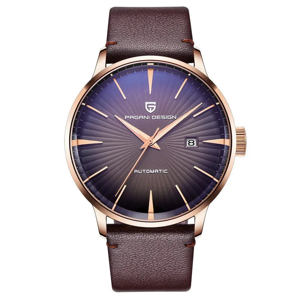Montre mécanique automatique étanche pour homme avec bracelet en cuir