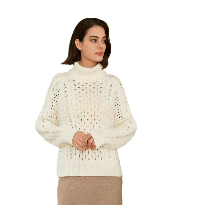 Pull à col roulé en laine mérinos respirant pour femme