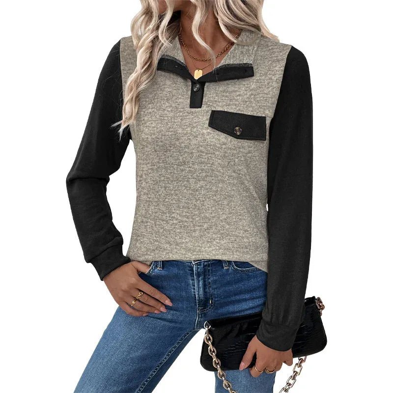 Damen-Cardigan mit farbigen Knopfdetails, Stehkragen und Nähten