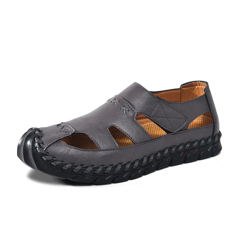 Chaussures décontractées pour hommes, sandales à scratch cousues à la main