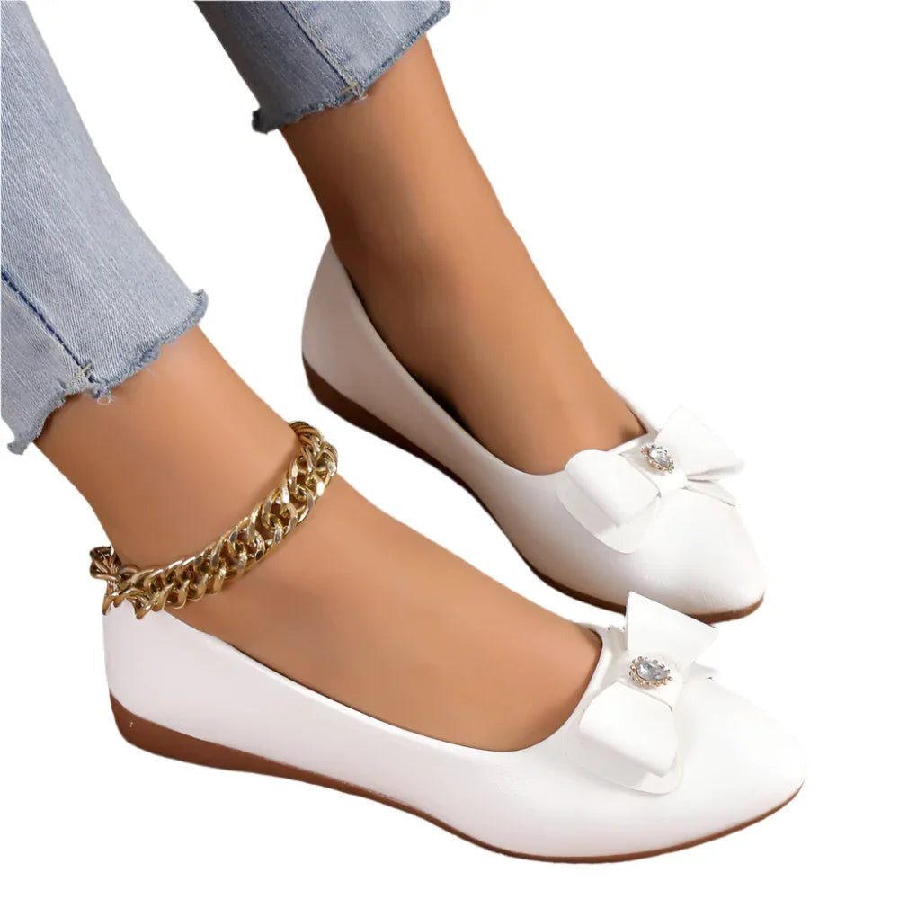 Chaussures plates à nœud papillon tendance décontractées à bout pointu pour femmes, chaussures d'été paresseuses
