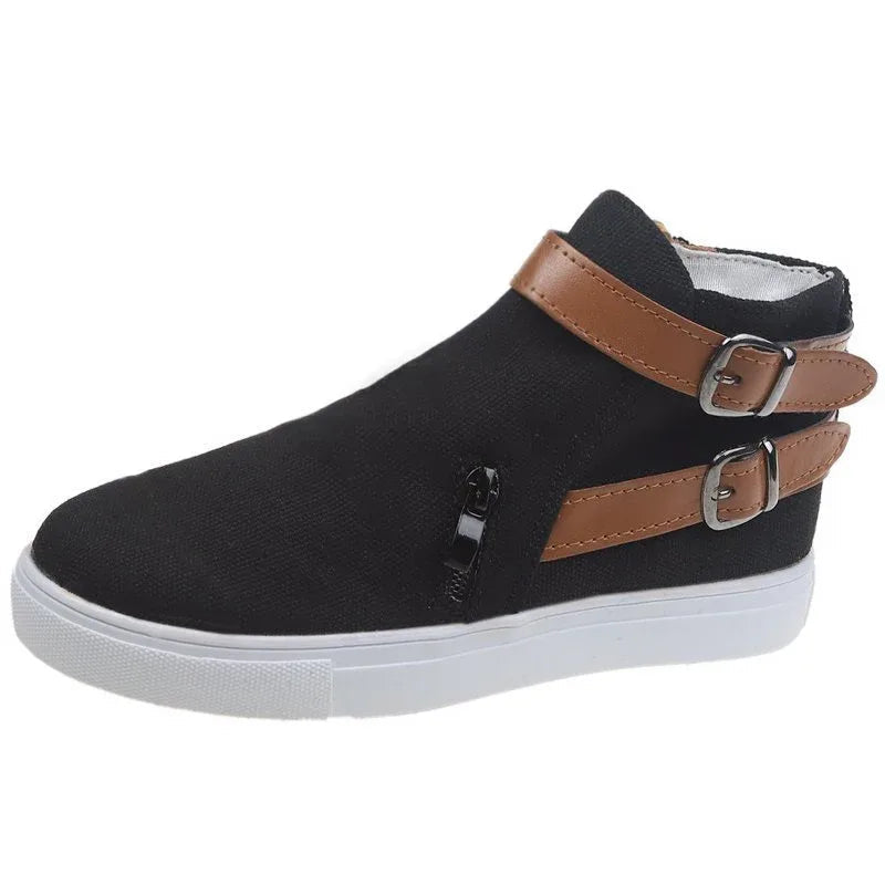 Chaussures pour femmes baskets en toile à double boucle avec fermeture éclair latérale