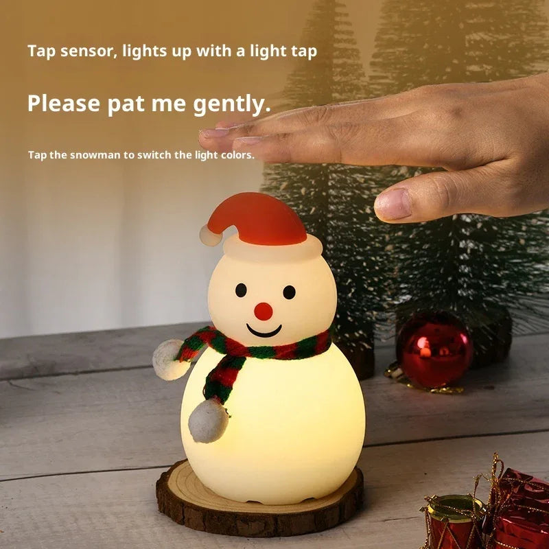 Lampe de Nuit Bonhomme de Neige de Noël Audio Bluetooth en Silicone Petite Lampe de Nuit