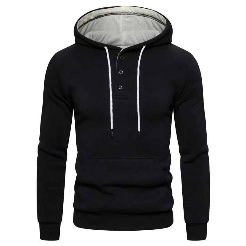 Kapuzenpullover aus Baumwoll-Fleece mit Knopfleiste