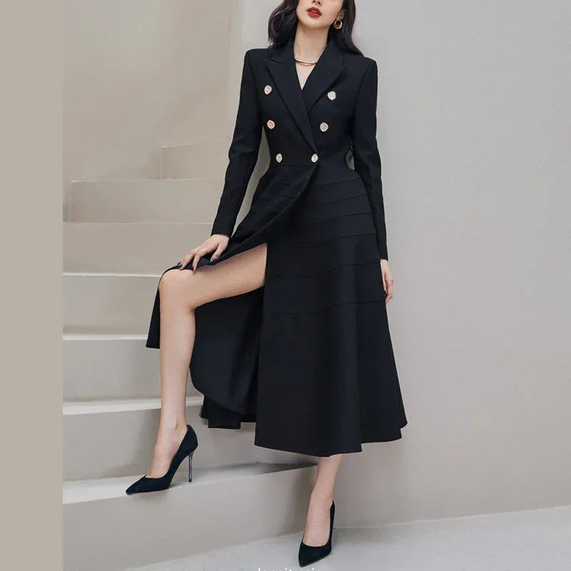 Manteau Femme Boutons Strass Taille Fendue