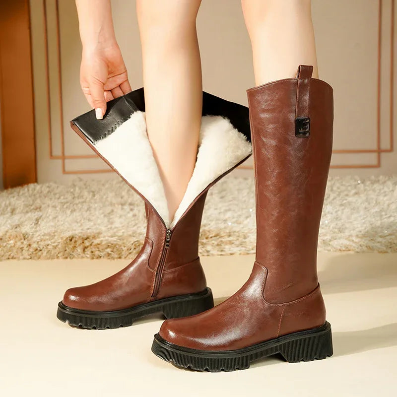 Damen High Tube Langschaftstiefel Pelz Integriertes Fleece-Futter Verdickte Damenschuhe