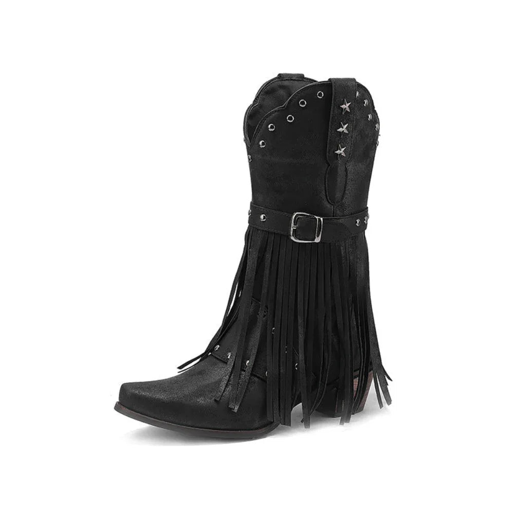 Herbst- und Winter-Quasten-Westernnieten-Gürtelschnallen-Stiefel für Damen