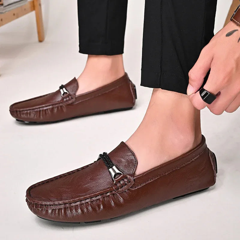 Übergrößen Cowhide Freizeitschuhe Herren Britische One Pedal Loafers