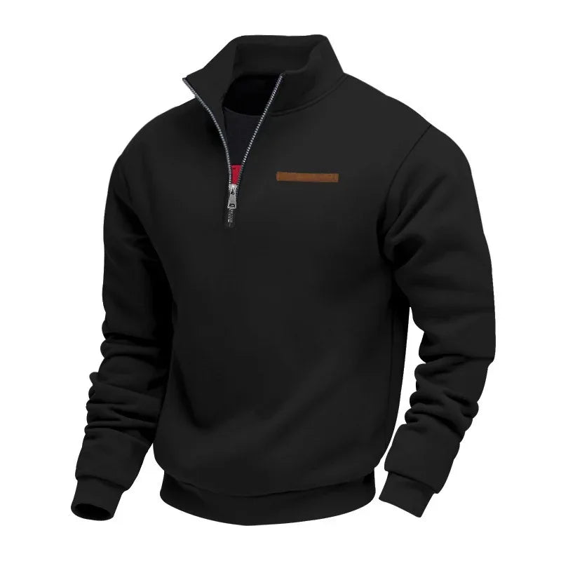 Mid-langer Fleece-Reißverschluss-Pullover mit Stehkragen und lockerem Schnitt für Herren