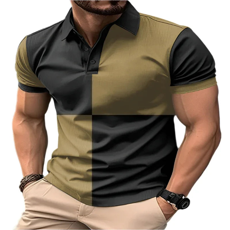 Freizeit Sport Kurzarm Polohemd mit Farbnähten und Umlegekragen Herrenbekleidung