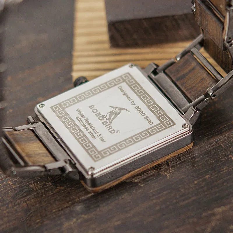 Montre à quartz carrée en bois créative
