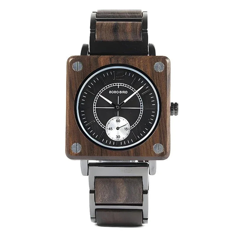 Montre à quartz carrée en bois créative