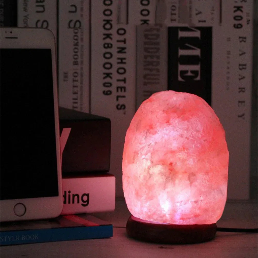 Lampe de Nuit Mini Cristal de Sel USB Naturel Couleurs Changeantes LED Blanc Chaud Minéral