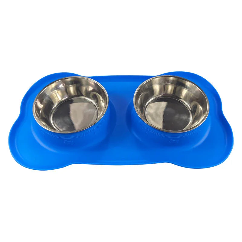 Grande gamelle pour animaux de compagnie en silicone double bol en acier inoxydable pour chien