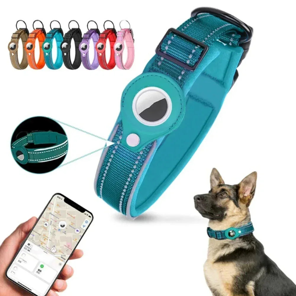 Collier Airtag en cuir et nylon pour chien, chat, animal de compagnie, traceur de localisation anti-perte