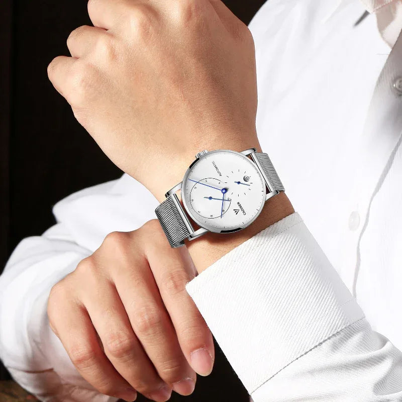Herren Wasserdichte Mechanische Uhr mit transparentem Gehäuseboden
