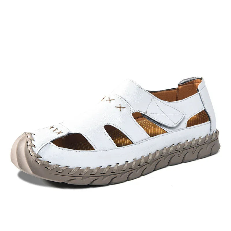 Chaussures décontractées pour hommes, sandales à scratch cousues à la main