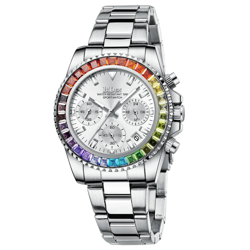 Mode-Stahlband Business Damen Damenuhr mit farbigen Diamanten im Trend