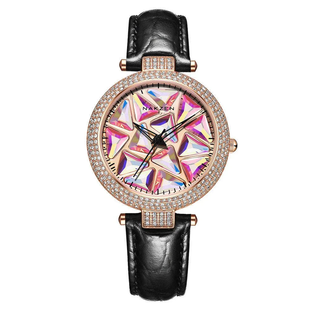Damenuhren mit Lederarmband und Diamantzifferblatt