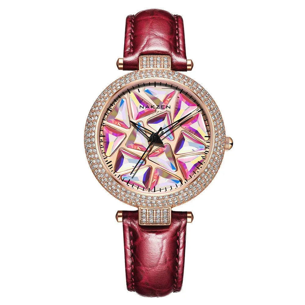 Damenuhren mit Lederarmband und Diamantzifferblatt