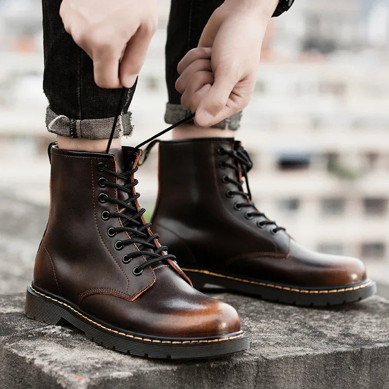Chaussures montantes pour hommes en cuir de style britannique, bottes Martin