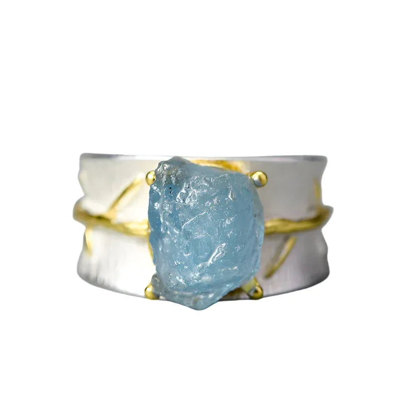 S925 Damen-Ring mit langem Blatt und Edelstein