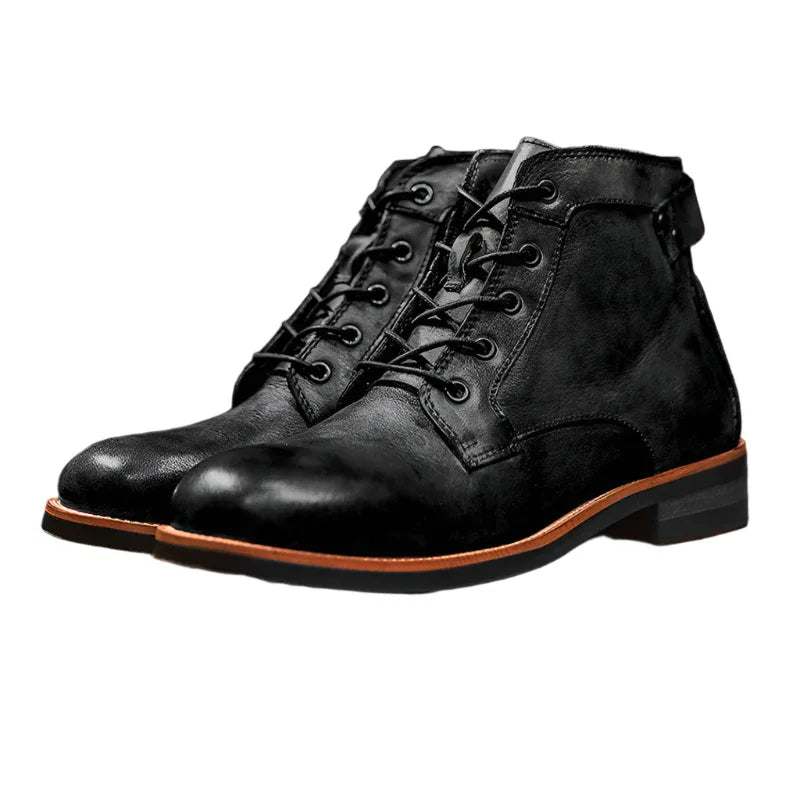 Bottes rétro homme en cuir à lacets - Chaussures moto à talon bas
