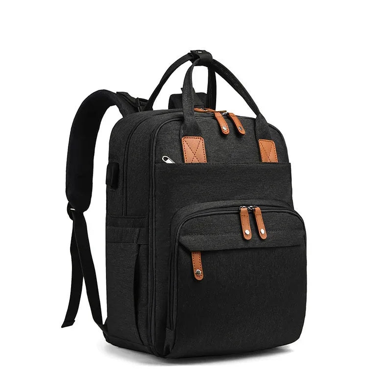 Maternity Unisex Wickeltasche mit USB-Ladeanschluss, isolierten Fächern, großem Fassungsvermögen und tragbarem, faltbarem Babybett