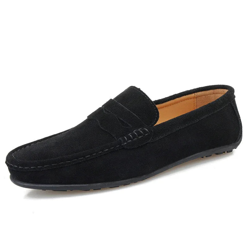 Herren Mokassins aus Veloursleder in Unifarben, Britischer Stil, Flache Freizeitschuhe