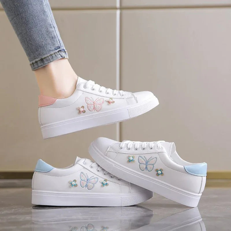 Baskets basses plates papillon pour femmes