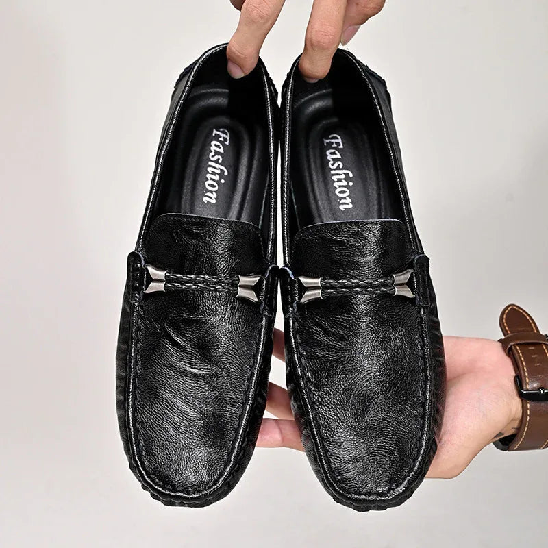 Übergrößen Cowhide Freizeitschuhe Herren Britische One Pedal Loafers