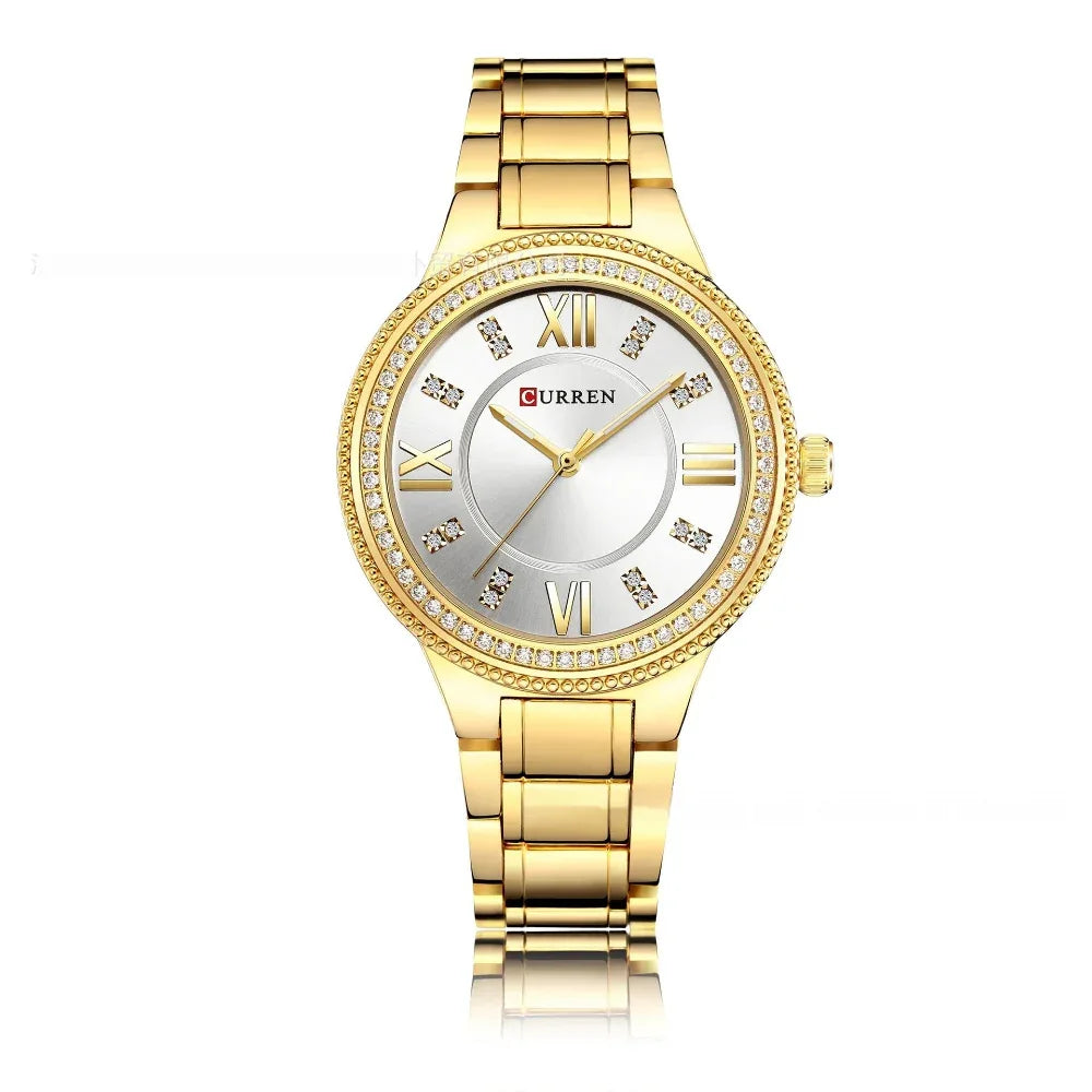 Damen Quarz Mode Wasserdichte Diamant Stahl Uhr