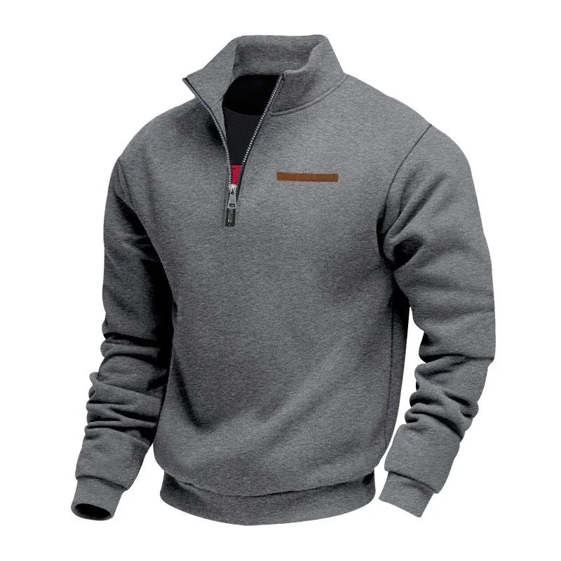Mid-langer Fleece-Reißverschluss-Pullover mit Stehkragen und lockerem Schnitt für Herren
