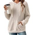 Modisches Kapuzen-Sweatshirt mit Kordelzug, langen Ärmeln und Taschen, unifarbener Strick-Hoodie für Damen
