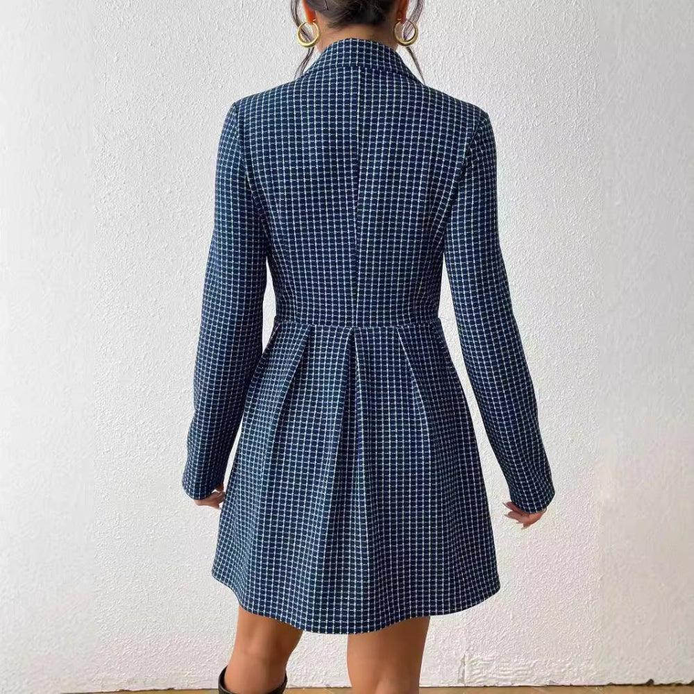 Modische Karomuster-Langarmjacke mit V-Ausschnitt für Pendler