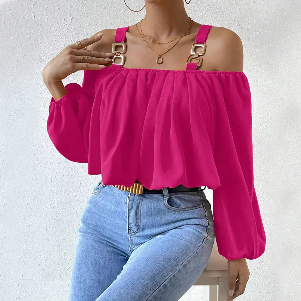 Damen-Cropped-Top mit Laternenärmeln