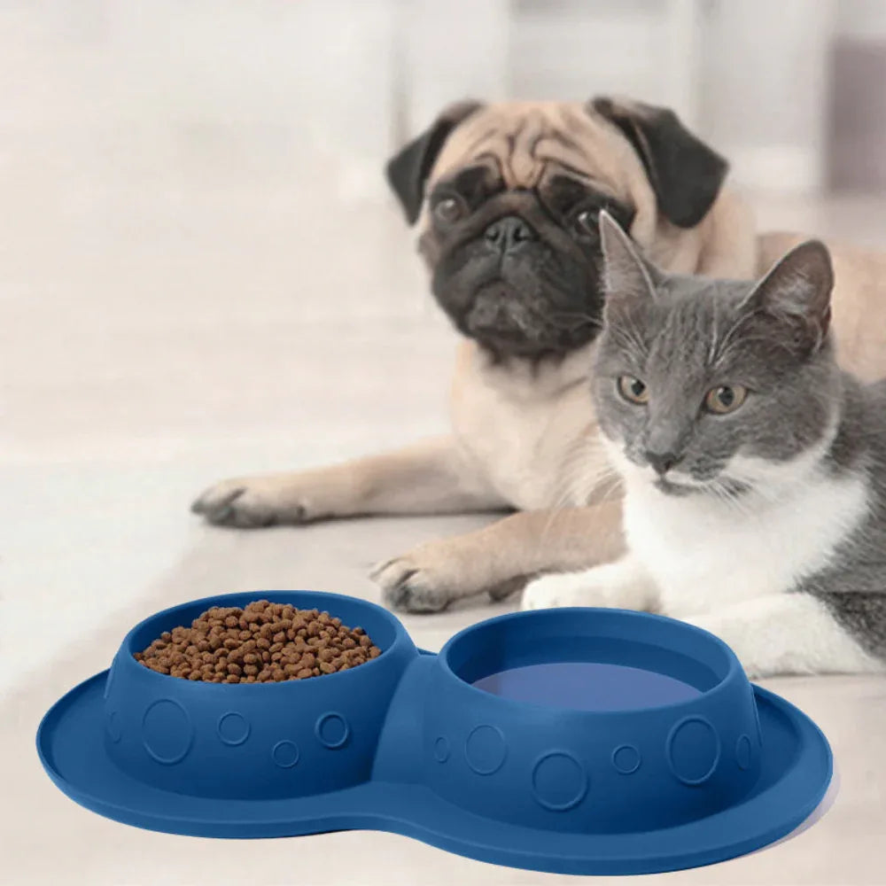 Haustierbedarf rutschfeste wasserdichte Silikon-Wasserfutter-2-in-1-Doppelmatte Haustier Hund Katze Näpfe