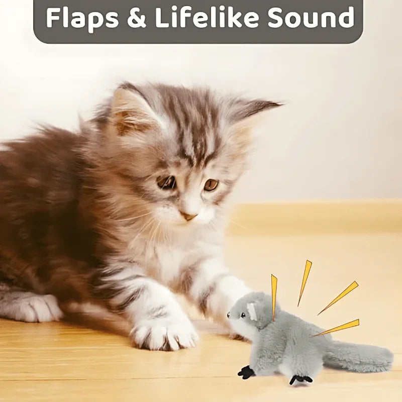 Flatterndes, lebensecht klingendes und wiederaufladbares elektrisches Eichhörnchen mit Katzenminze-Katzenspielzeug