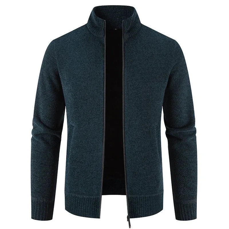 Herren-Strickpullover mit Stehkragen, verdickt und mit Fleecefutter