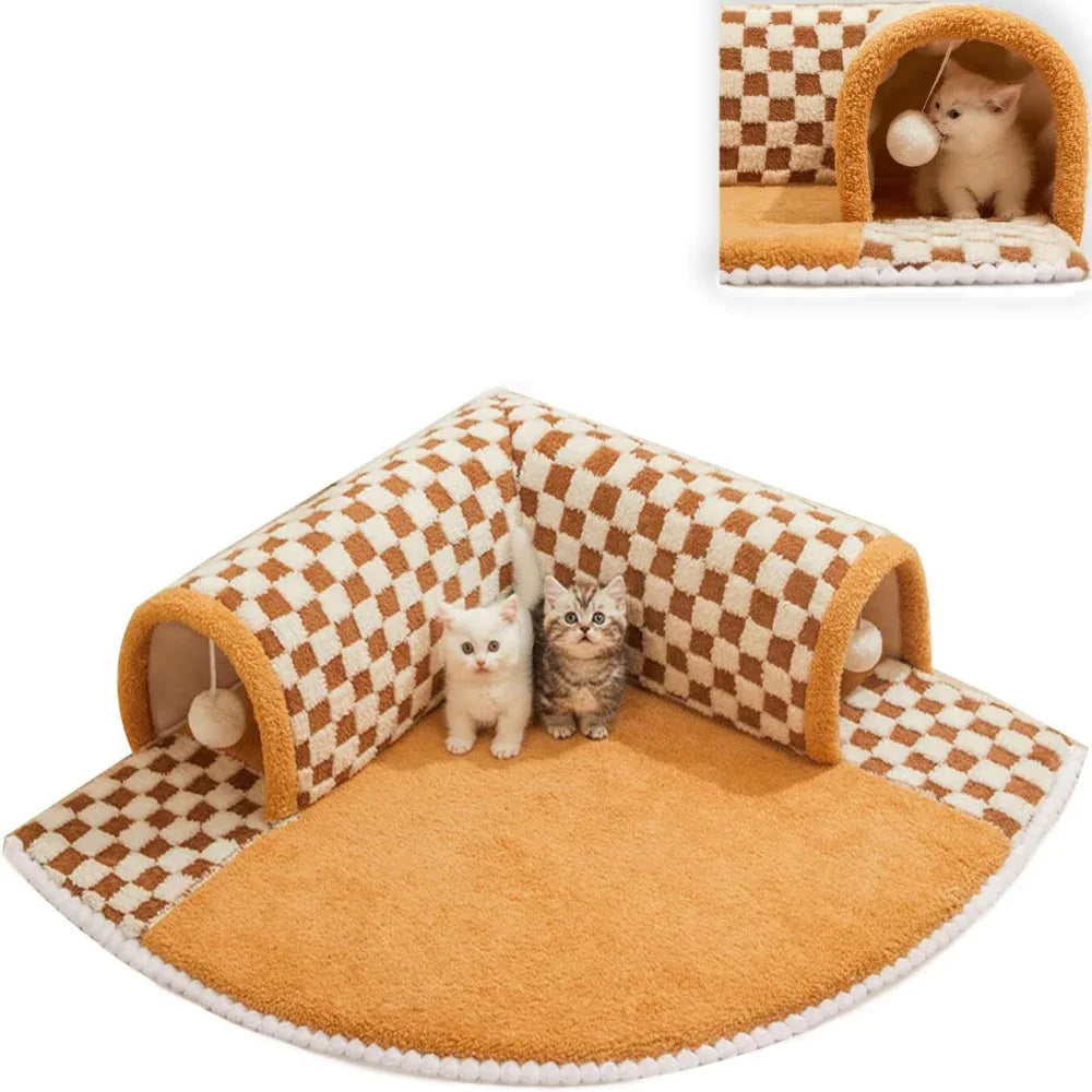 Lustige Bequeme Indoor-Bettmatte Katzentunnel mit Kratzball