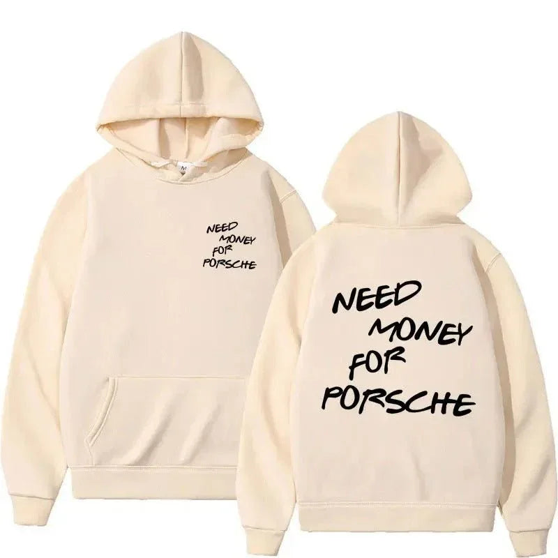Lustiger Kapuzenpullover mit „Need Money For Porsche“-Schriftzug